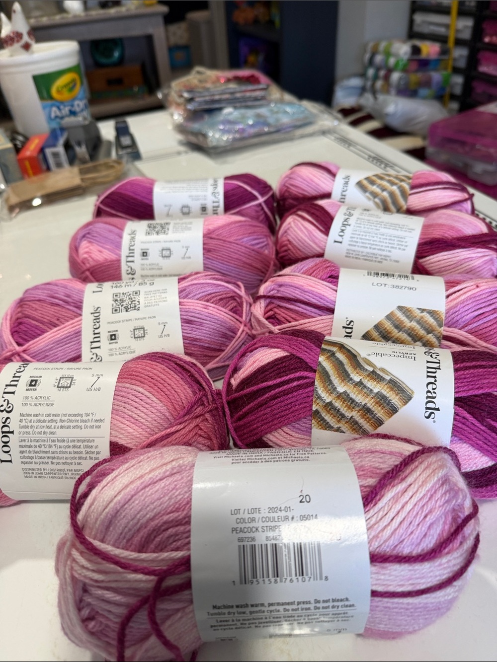 Lot of 9 Skeins of Loops and Threads Impeccable Acrylic in Peacock Stripe
